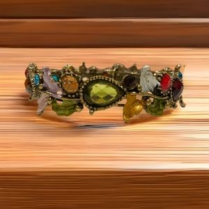 Burnished Gold Multi Colored Teardrop Crystal Flower Bangle Bracelet